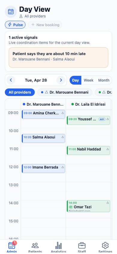 ClinicOps staff day schedule from the seeded demo app
