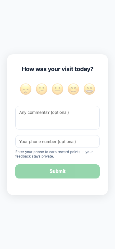 ClinicOps Plate B satisfaction form for internal patient feedback